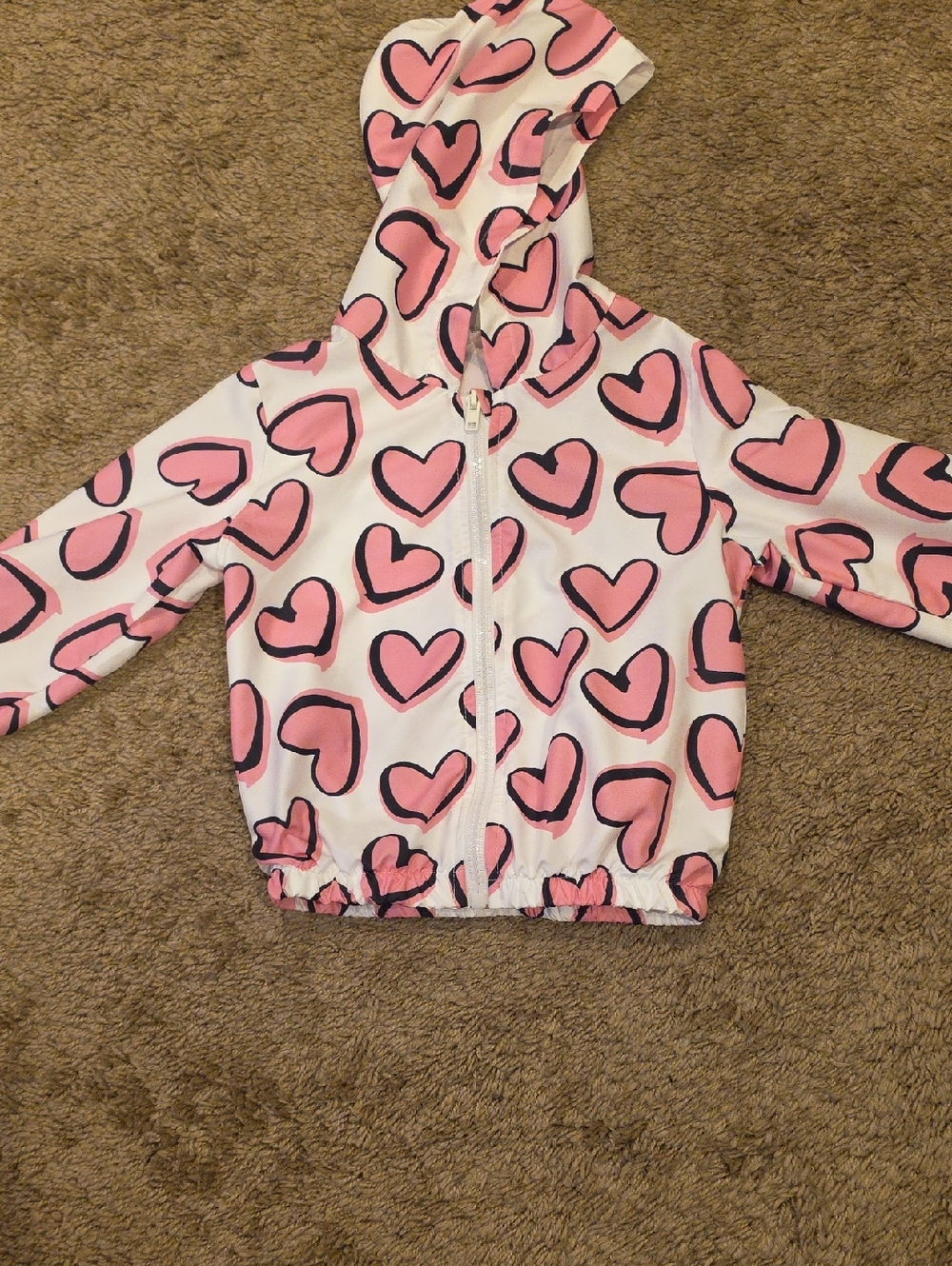 SHEIN White Hooded Jacket with Pink Heart Print